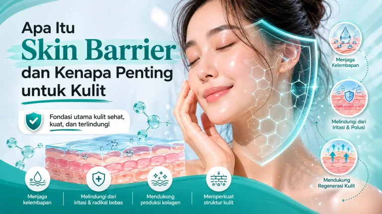 Ilustrasi lapisan skin barrier pada kulit yang menunjukkan fungsi pelindung dan peran kolagen dalam menjaga kesehatan kulit