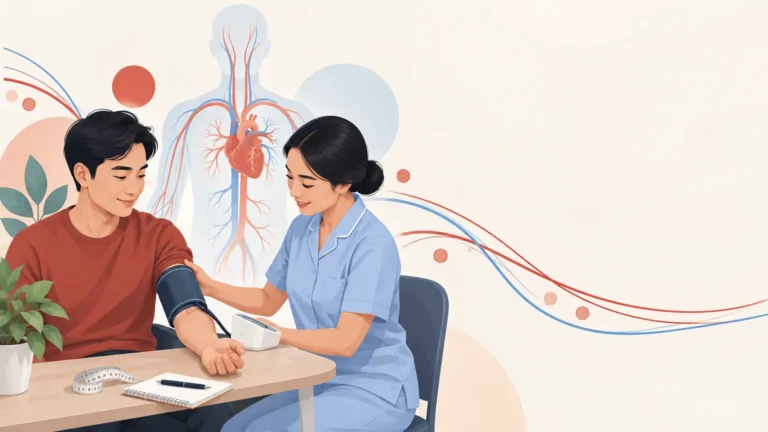 Petugas puskesmas mengukur tekanan darah sebagai cara menjaga fungsi organ peredaran darah